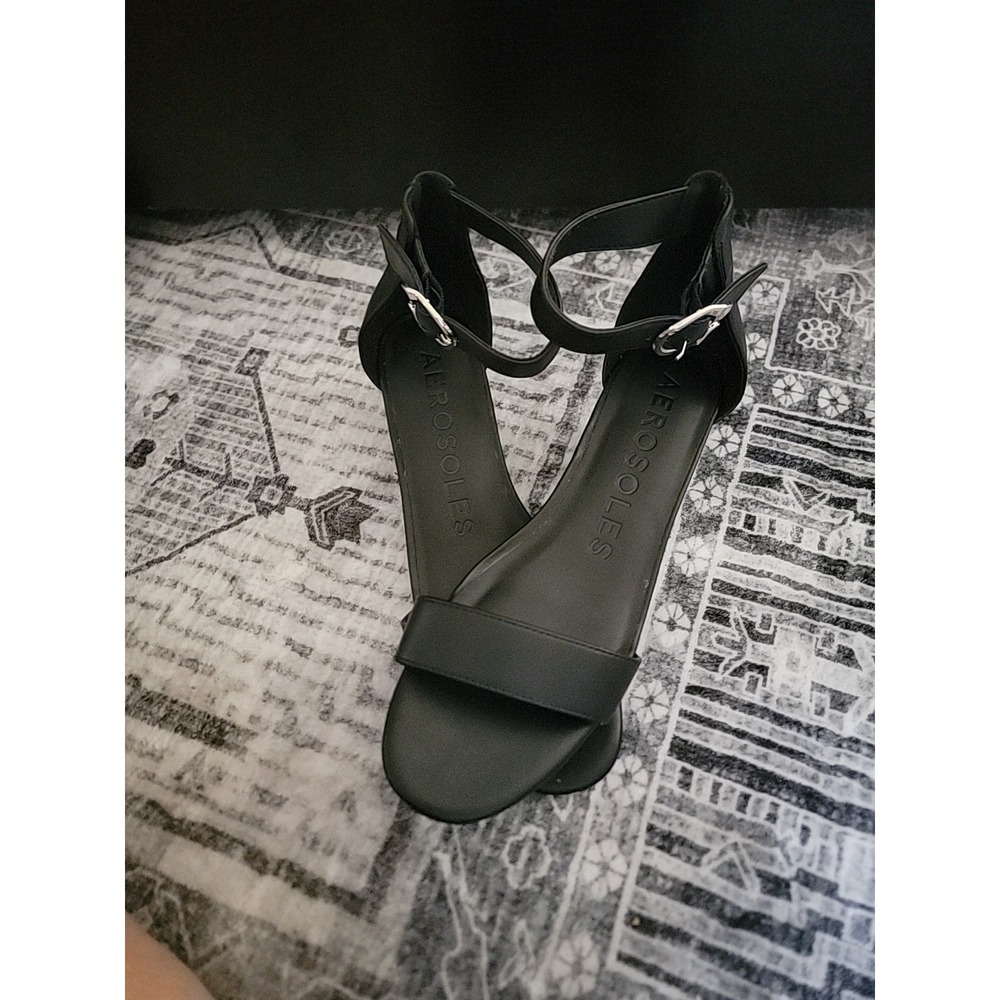 Aerosoles BOGABOO Black Wedge Sandals Sz 9 Ankle Strap Comfortable Open Toe! - Picture 6 of 8